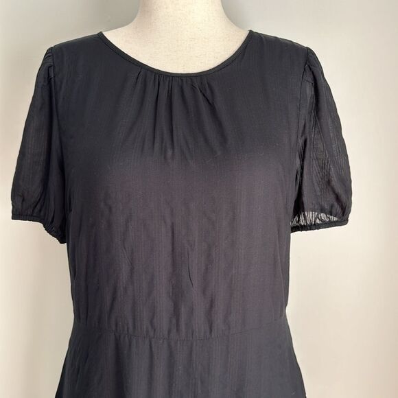 NWT LOFT Women’s Puff Sleeve Fit & Flare Mini Dress with Tiered Skirt Black  12 - Picture 12 of 14